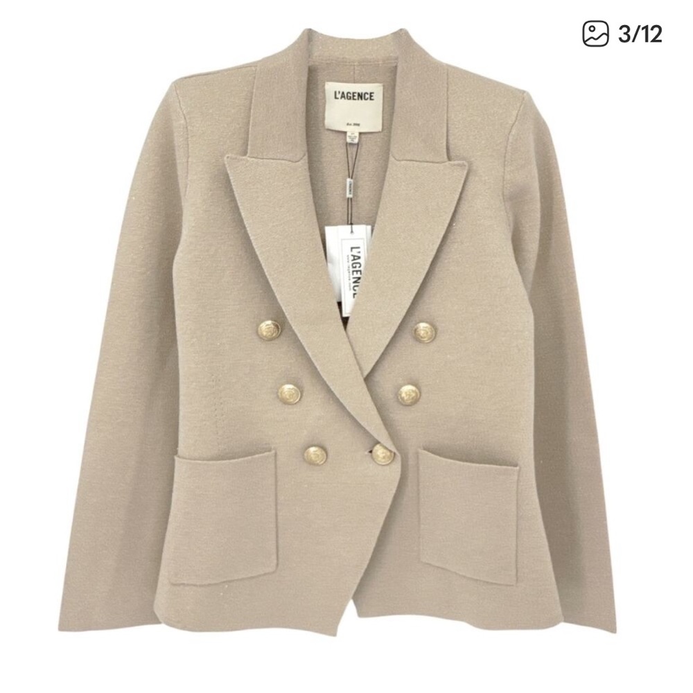 L'AGENCE Kenzie metallic Knit Blazer in Khaki Gold
